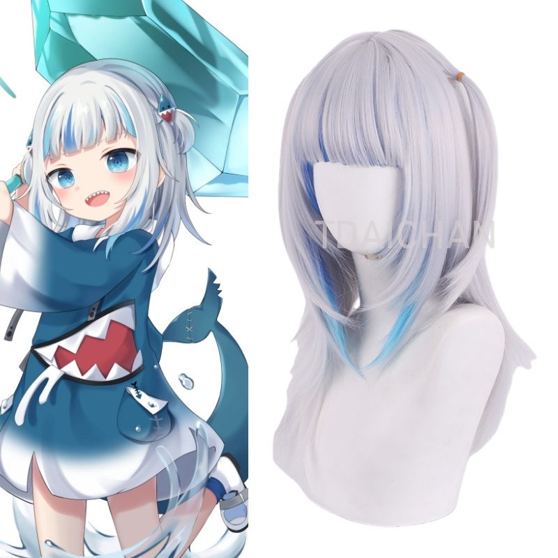 Virtual Gaming Accessories - 2025 Gawr Gura Cosplay Peruk Beyaz