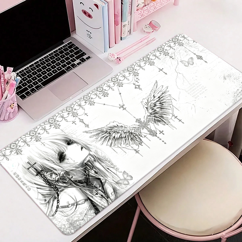 Gaming Accessories Girls - Deri Mousepad Siyah Beyaz Anime Estetik